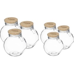 Set met 6x voorraadpotten 1,6L en 2,2L glas met houten deksel - Voorraadpot