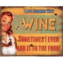 Clayre & Eef Tekstbord  20x25 cm Geel Ijzer Rechthoek I love cooking with Wine Wandbord