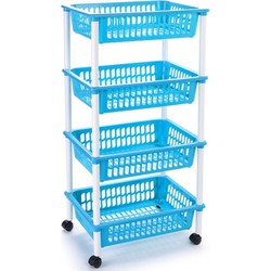 Plasticforte Keukentrolley op wieltjes - 4-laags - lichtblauw - 85 cm - Opberg trolley