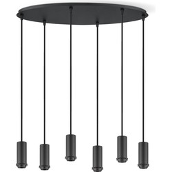 Metaal kroonluchter - Industrie hanglamp - Zwart - Met 6 pcs lampvoeten - Ontworpen voor Eetkamer en Slaapkamer - 60 x 22 x 137.5cm - set met E27 Lamphouder - voor Lampenkap met Doorsnede max 15cm - Gloeilamp Niet Inbegrepen