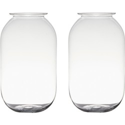 Set van 2x stuks glazen bloemen vaas/vazen 30 x 19 cm transparant - Vazen