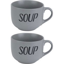 Cosy & Trendy Soepbekers/soepkommen - 2x - grijs - 11 cm - 510 ml - Kommetjes