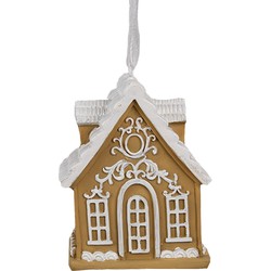 Clayre & Eef Kersthanger Gingerbread house 6x4x7 cm Bruin Kunststof Peperkoekhuisje