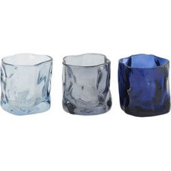 Theelichthouder glas l8b8h7 cm blauw