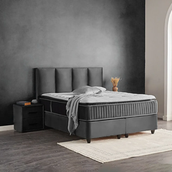 Boxspring bed met opbergruimte - 140x200 cm - Grijs - Opbergbed Nora Inclusief 35 cm matras en topper Comfortschuim