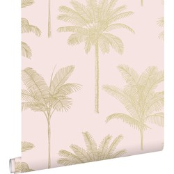 ESTAhome behang palmbomen zacht roze en goud - 0,53 x 10,05 m - 139164