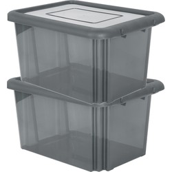 EDA Opbergbox 55L - 3x - grijs - stapelbaar - L58 x B44 x H31 cm - Opbergbox