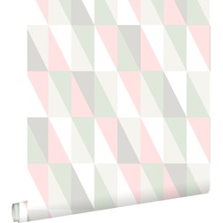 ESTAhome behang grafische driehoeken licht roze en mintgroen - 53 cm x 10,05 m - 138919
