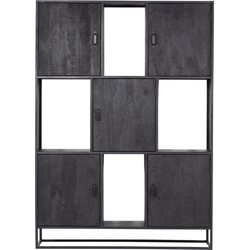 Wandkast 5-deurs - Zwart Mangohout - 150x40x210 - Jenny - Giga Meubel