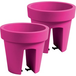 2x stuks balkon plantenpot/bloempot fuchsia roze 5 liter kunststof D25 x H22.5 cm - Plantenpotten