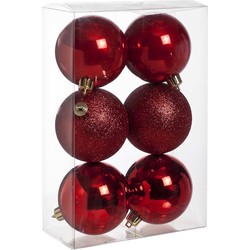 Cosy & Trendy Kerstballen - 6x st - rood - 8 cm - kunststof - Kerstbal