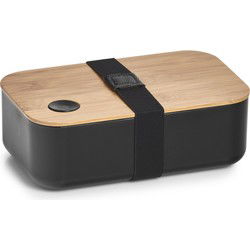 Zeller Lunchbox/broodbox 2-vaks - zwart/naturel - bamboe - 19 x 7 cm - Lunchboxen