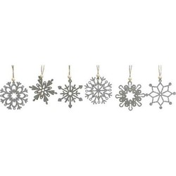 6x stuks zilveren sneeuwvlokken hangers - Kersthangers