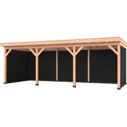 Douglas overkapping 750 x 300, met zwarte achterwand en twee zijwanden, Westwood Comfort