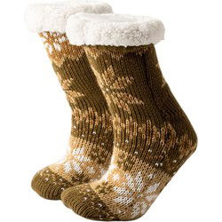 Textino NOOR - Huissokken - antislip - met sherpa voering - one size - Military Olive - groen - Textino