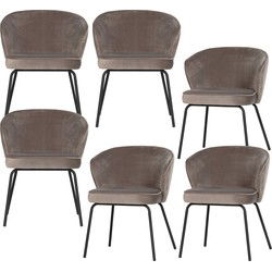 BePureHome Admit Eetkamerstoelen - Fluweel - Khaki - Set van 6