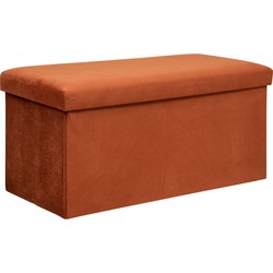 Atmosphera Poef/krukje/hocker Amber - Opvouwbare opslag box - fluweel Terracotta - 76 x 38 x 38 cm - Poefs