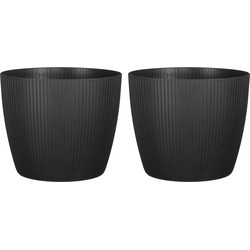 Set van 2x stuks plantenpot/bloempot kunststof zwart ribbels patroon - D25 x H21 cm - Plantenpotten