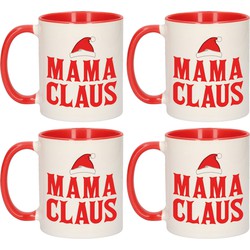 Set van 4x stuks mama Claus cadeau mokken/bekers moeder rood Kerstmis 300 ml - Bekers