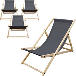 Opklapbare houten ligstoel 3 ligposities tot 120 kg antraciet