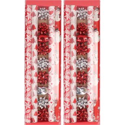 2x stuks kerst inpakpapier/cadeaupapier set rood/wit 13-delig - Cadeaupapier
