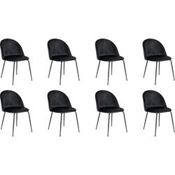 QUVIO Eetkamerstoel Lowen - Fluweel - Staal - Zwart - Set van 8