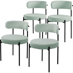 Eetkamerstoel set van 4 met teddy stof met rugleuning groen Keukenstoel ML-Design