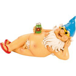 Tuinkabouter beeld Nudist - Polystone - Naakt blik bier - 26 cm - Tuinbeelden
