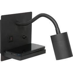 Mexlite - wandlamp - Upround - zwart - metaal - bedlampje - GU10 - 3654ZW