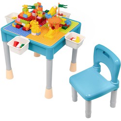 Decopatent® - Kindertafel met 1 Stoeltje - Speeltafel met bouwplaat en vlakke kant - 4 Bakjes - Geschikt voor Duplo® Bouwstenen
