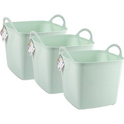 Plasticforte Kuip/emmer/wasmand - 3x - flexibel - lichtgroen - 27 liter - vierkant - kunststof - Wasmanden