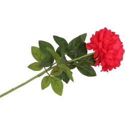 DK Design Kunstbloem pioenroos - rood - zijde - 71 cm - kunststof steel - decoratie bloemen - Kunstbloemen