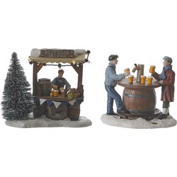 LuVille Kerstdorp Miniatuur Bierkraam - L12 x B8 x H10 cm