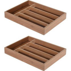 Excellent Houseware Besteklade - 2x - bamboe hout - 26 x 35 cm - Bestekbakken
