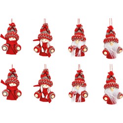 8x stuks kunststof kersthangers kerstpoppetjes/kerstmannetjes 8 cm kerstornamenten - Kersthangers