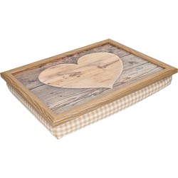 Laptray/schoottafel ontbijt op bed hart houtprint 43 x 33 cm - Serveerplanken