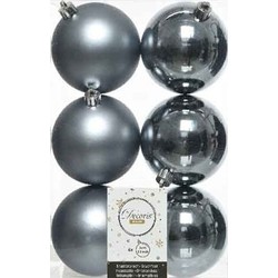 Decoris Kerstballen - 6x st - grijs/blauw - D8 cm - kunststof - Kerstbal