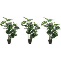 3x Groene Monstera/gatenplant kunstplanten 100 cm met zwarte pot - Kunstplanten