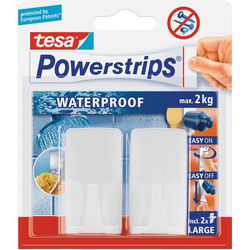 Tesa powerstrips ophanghaken - 2x - wit - waterproof - Handdoekhaakjes