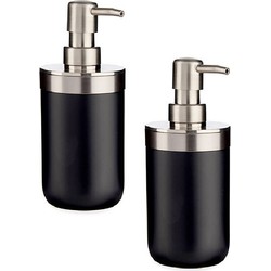 3x stuks zeeppompje/dispenser roestvrij metaal zwart/zilver 350 ml met formaat 9 x 8 x 17 cm - Zeeppompjes