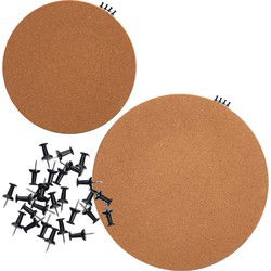 Prikborden - 2x - incl. 30x punaises - rond - 30 cm - 44 cm - kurk - Prikborden