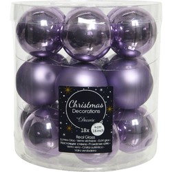 Decoris Kleine kerstballen - 18x st - lila paars - D4 cm - glas - Kerstbal