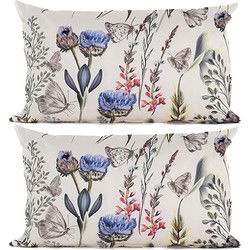 Anna's collection buitenkussen bloem - 2x - Creme/paars - 30 x 50 cm - Sierkussens