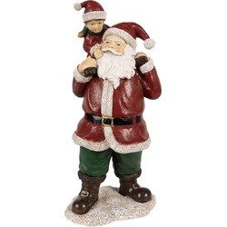 Clayre & Eef Beeld Kerstman 11x8x23 cm Rood Polyresin Kerstdecoratie