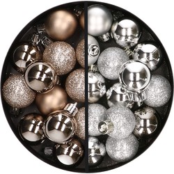 34x stuks kunststof kerstballen champagne en zilver 3 cm - Kerstbal