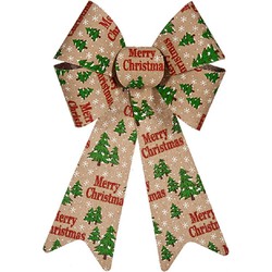 Kerstboomversiering strik - creme/rood print - 22 x 38 cm - Kersthangers