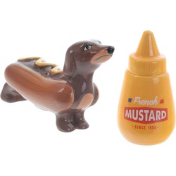 Puckator Peper en zout stel - hotdog hondje en mosterd - keramiek - cadeau setje - Peper en zoutstel