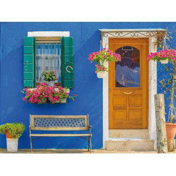 Buiten canvas 58x78 cm Italiaans blauw huis