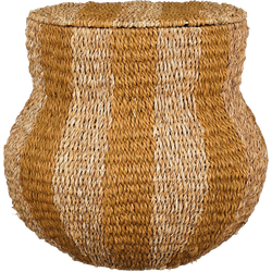 Mica Decorations Tacoma Opbergmand met Deksel - H47 x Ø50 cm - Jute - Geel