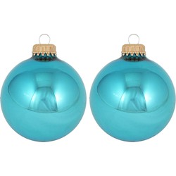 24x Glanzende turquoise blauwe kerstballen van glas 7 cm - Kerstbal